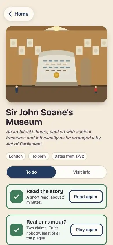 Checking in at Sir John Soane’s Museum and collecting a stamp